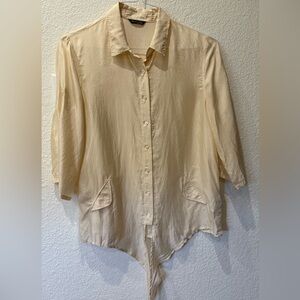 Massimo Dutti Silk Beige Tie-Front Blouse